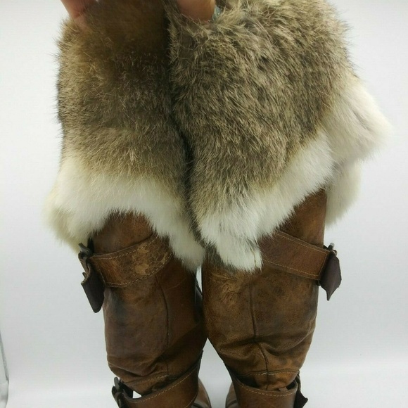 Manas Lea Foscati Rabbit Fur Wedge Boots Size 39 - Picture 7 of 8